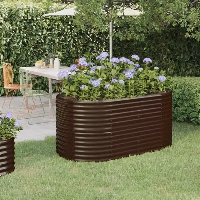 Berkfield Home Garden Powder-coated Steel Raised Bed in Brown, W: 152 cm, D: 80 cm, H: 68 cm – 1