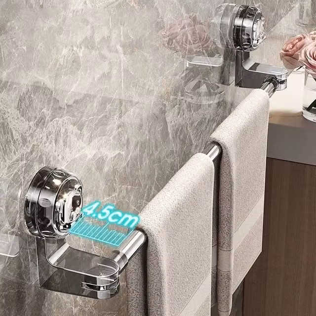 EONLION Black and Silver Metal Towel Rack with Strong Suction Cup, Width: 65 cm – 1