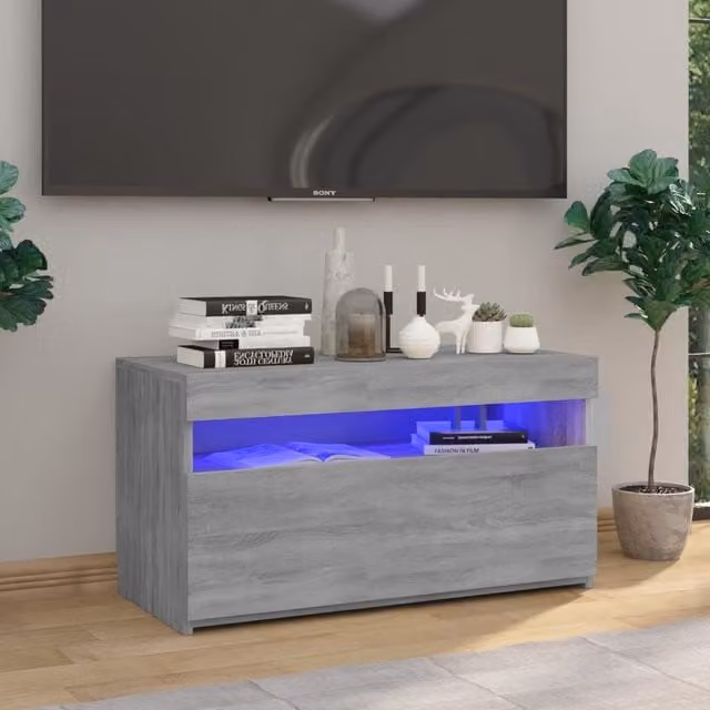 Berkfield Home Modern TV Cabinet with LED Lights in Grey Sonoma, W/D/H: 75 x 35 x 40 cm