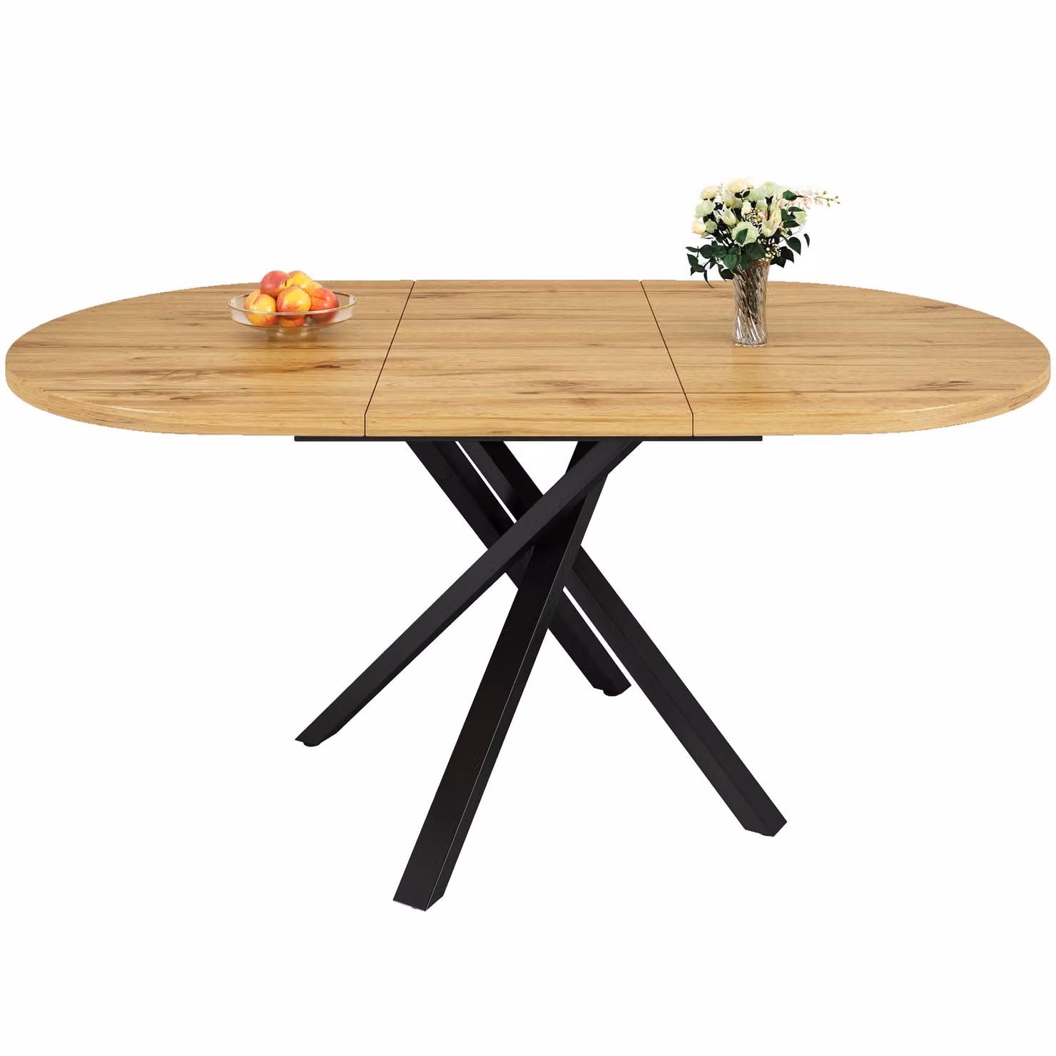 Aosom UK Extendable Wood Dining Table with Sturdy X-Shaped Metal Frame in Brown, W/D/H: 100 x 40 x 75.5 cm – 2