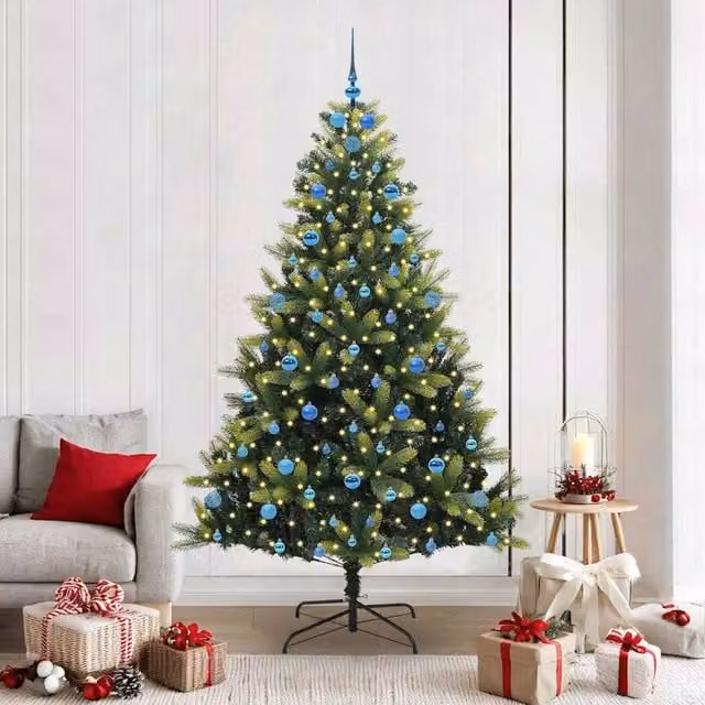 Berkfield Home Artificial Hinged Christmas Tree with 300 LEDs, Green, Height: 210 cm