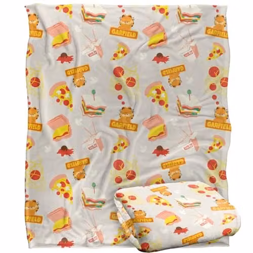 LOGOVISION Garfield Food Pattern Super Soft Fleece Throw Blanket, White, W: 152 cm, D: 127 cm