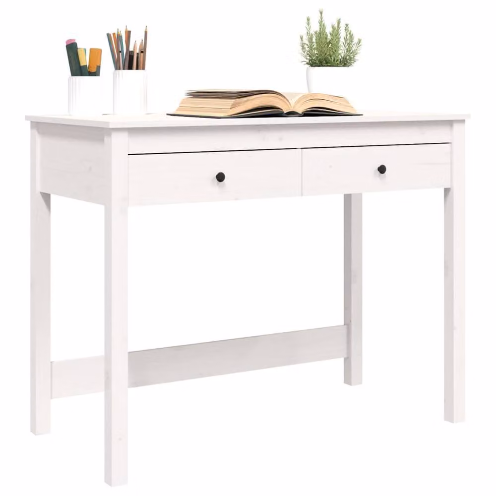 Berkfield Home Beautiful White Solid Wood Pine Writing Desk with Drawers W/D/H: 100 x 50 x 78 cm – 2