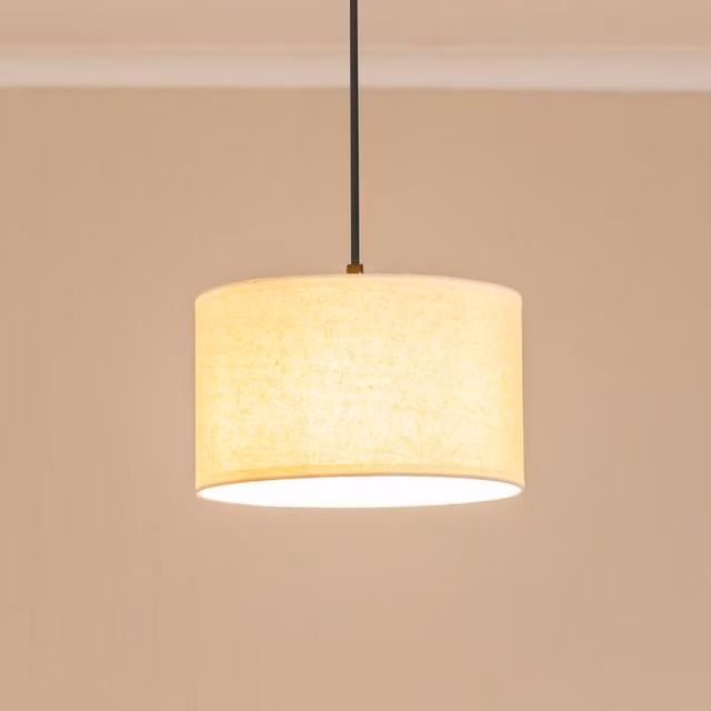 ValueLights Eva Small Natural Linen Fabric Drum Lamp Shade with LED Bulb in White
