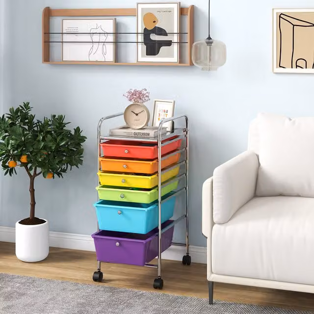 COSTWAY 6 Drawer Storage Trolley with Castors, Multicolour
