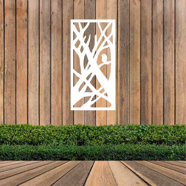 Laser Hut Floral Metal Wall Art Hanging Screen in White and Black