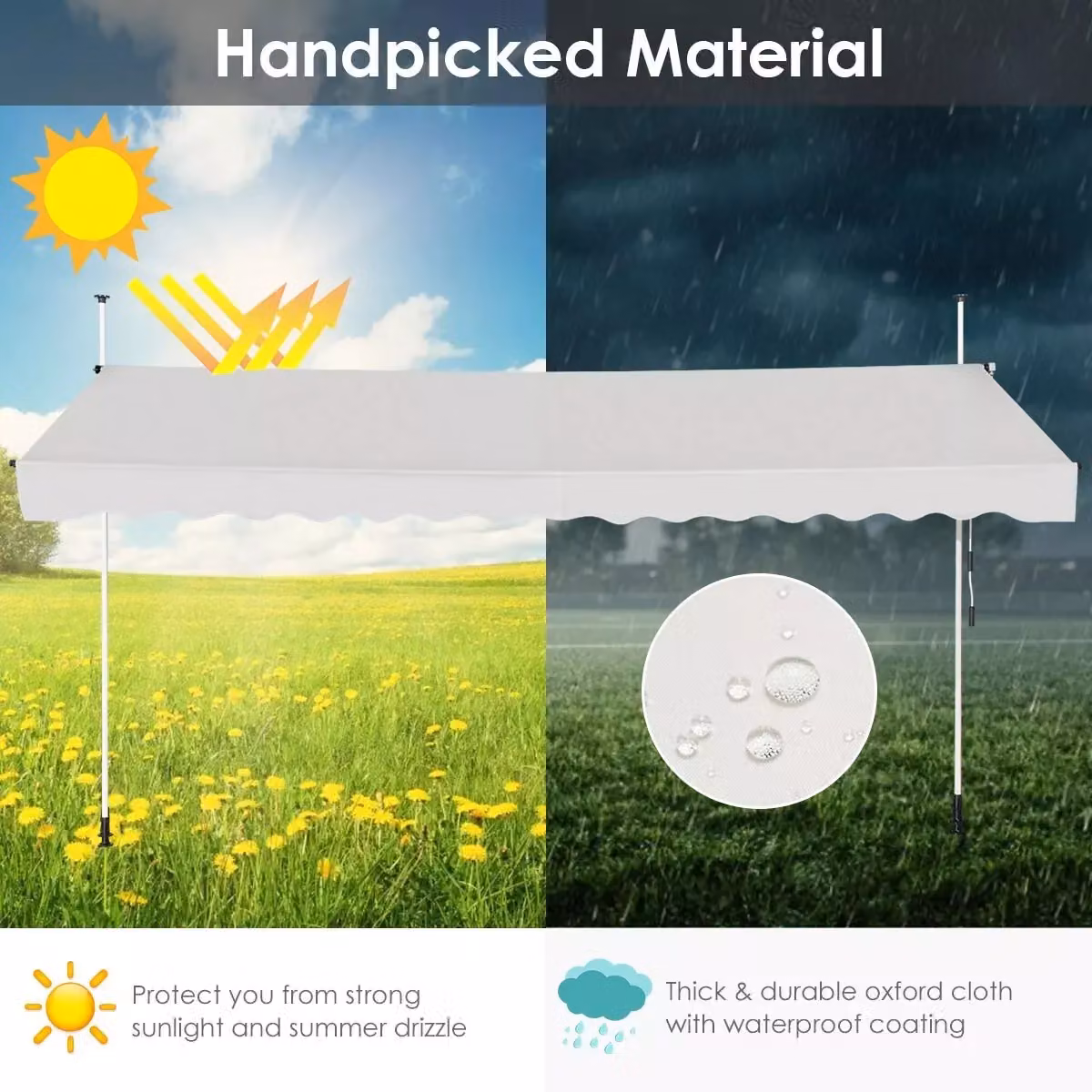 Costway 4M Telescopic Retractable Adjustable Outdoor Clamp Awning Sun Shelter in Beige – 3