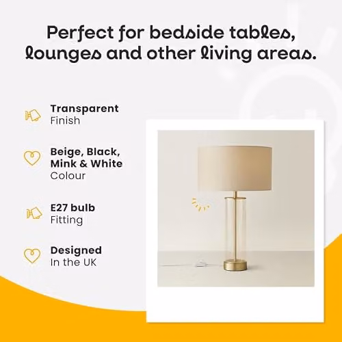 ValueLights Balan Glass and Matt Gold Table Lamp with Black Cylinder Shade – 2