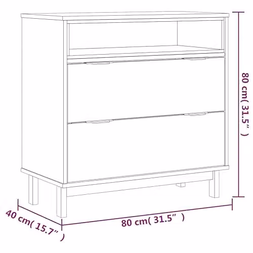 vidaXL FLAM Drawer Cabinet in Rustic Brown Solid Pine Wood, W/D/H: 80 x 40 x 80 cm – 3
