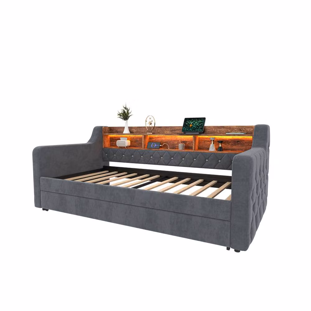 STILVORA Single 3ft Sofa in Dark Grey Velvet with USB Charging Port – 4