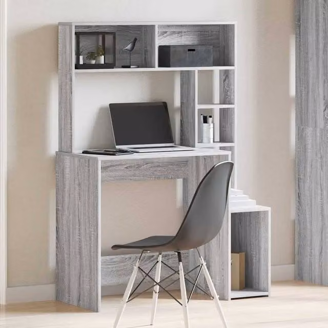 Berkfield Home Modern Grey Writing Desk with Shelves, W/D/H: 100 x 45 x 140 cm