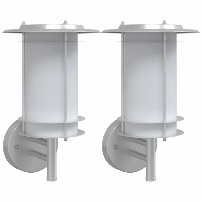 Berkfield Home Set of 2 Silver Stainless Steel Outdoor Wall Lights
