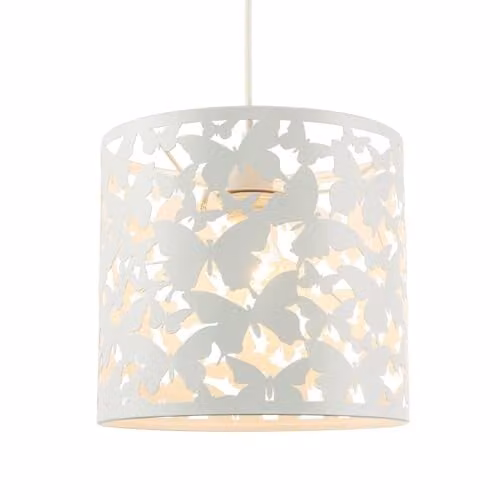 Happy Homewares Butterfly Themed Pendant Ceiling Light Shade in White, W: 23 cm, D: 25 cm