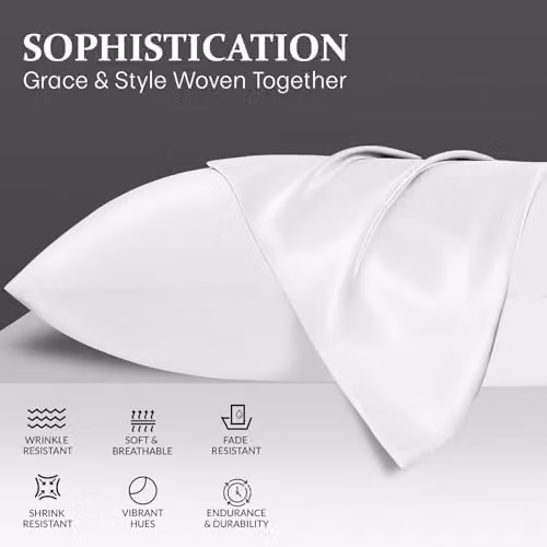 Grace Satin Silk Pillowcases 4 Pack, White, Hypoallergenic with Envelope Closure – 2