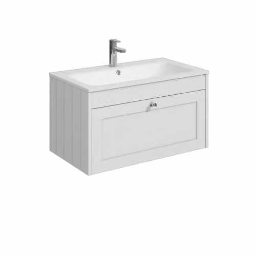 Balterley Wall Hung Single Drawer Vanity Unit with Rectangular Basin in White, W/D/H: 80.0 x 45.3 x 43.1 cm