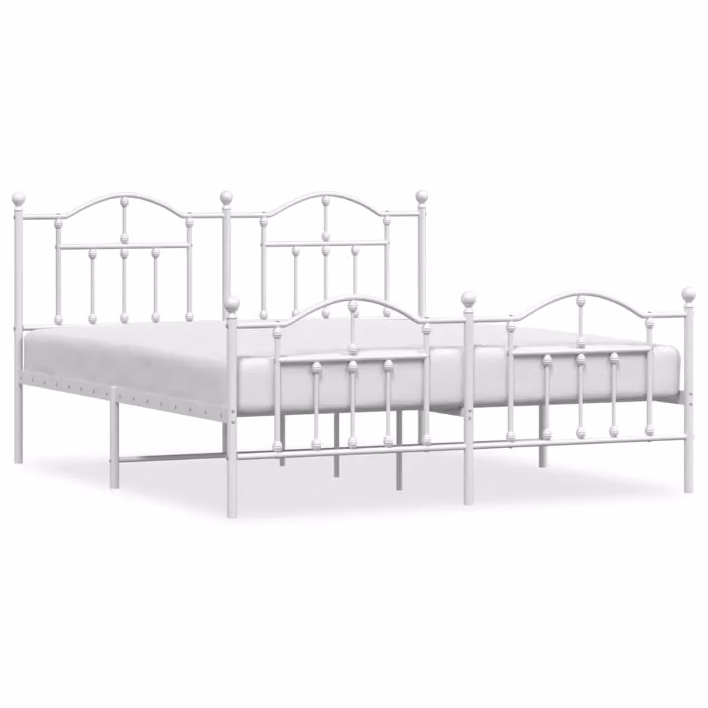 Berkfield Home Metal Bed Frame with Headboard and Footboard in White W/D/H: 183 x 213 cm – 2