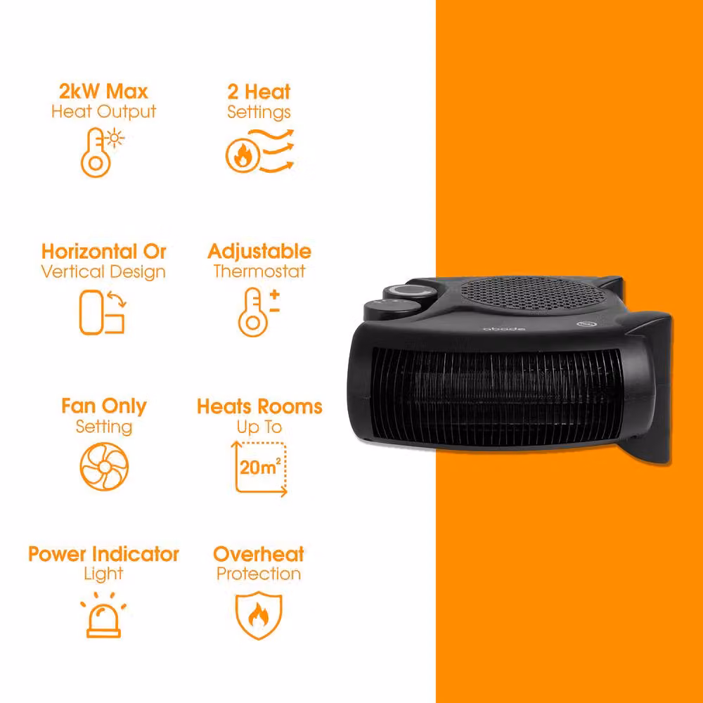 Abode AFH1001 2000W Electric Fan Heater with 2 Heat Settings and Overheat Protection in Black – 10