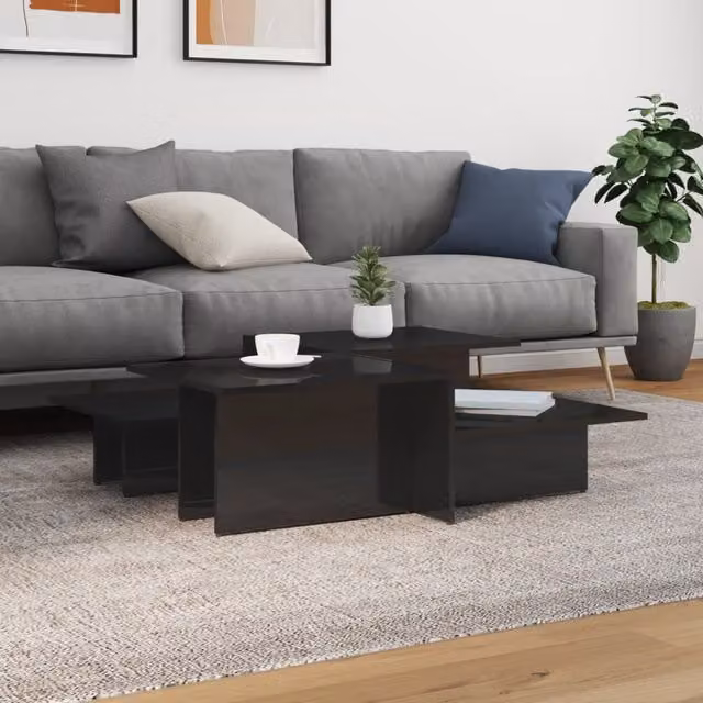 Berkfield Home Set of 2 Modern Black High Gloss Coffee Tables with Nested Tops and MDF Construction – 1