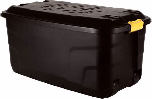 Samuel Alexander Heavy Duty 145L Lockable and Stackable Storage Trunk with Castors, Black