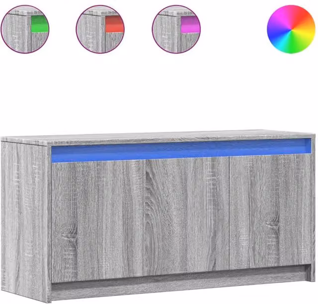 Berkfield Home Modern TV Cabinet with LED in Grey Sonoma, W/D/H: 100 x 34 x 50 cm