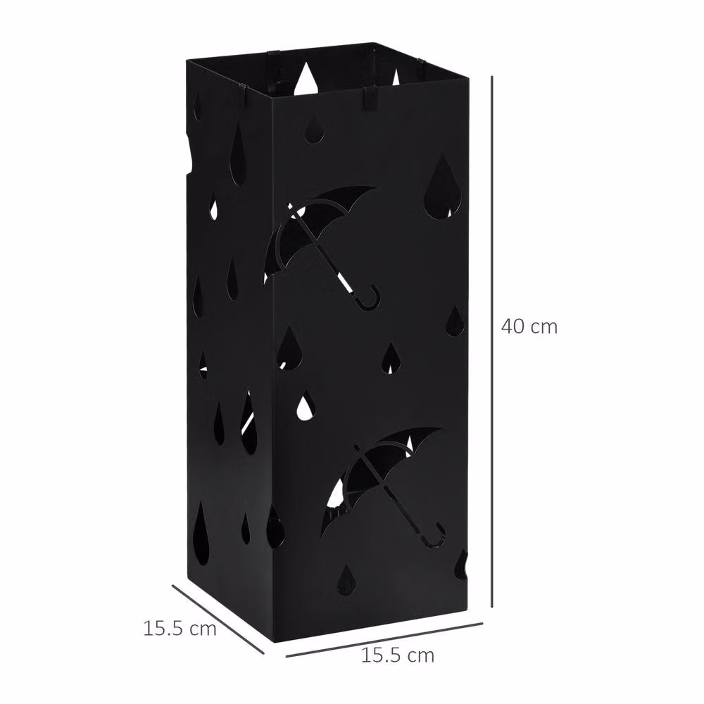 STILVORA Black Metal Umbrella Stand with 4 Hooks and Removable Tray – 4