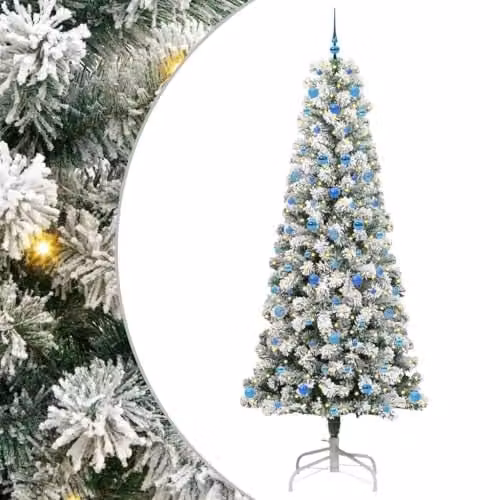 vidaXL Modern Cone Christmas Tree in Green, White and Blue, Height: 240 cm – 1
