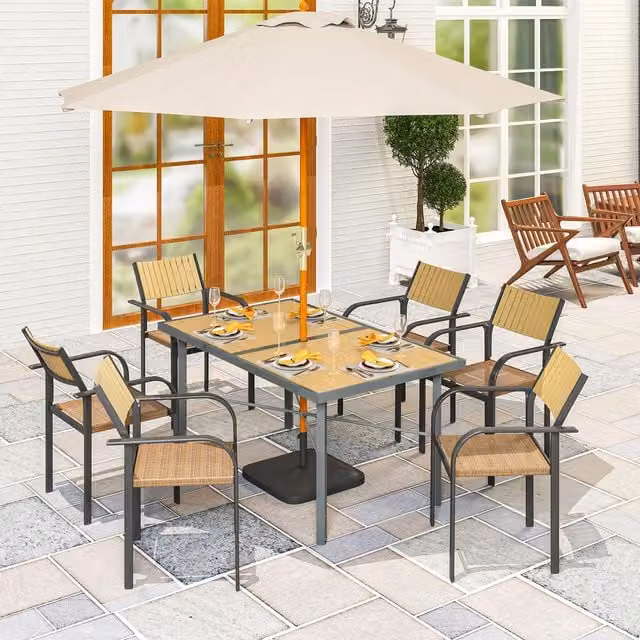 Outsunny Rustic Brown Metal Garden Table for 6, W/D/H: 150 x 90 x 72 cm – 1