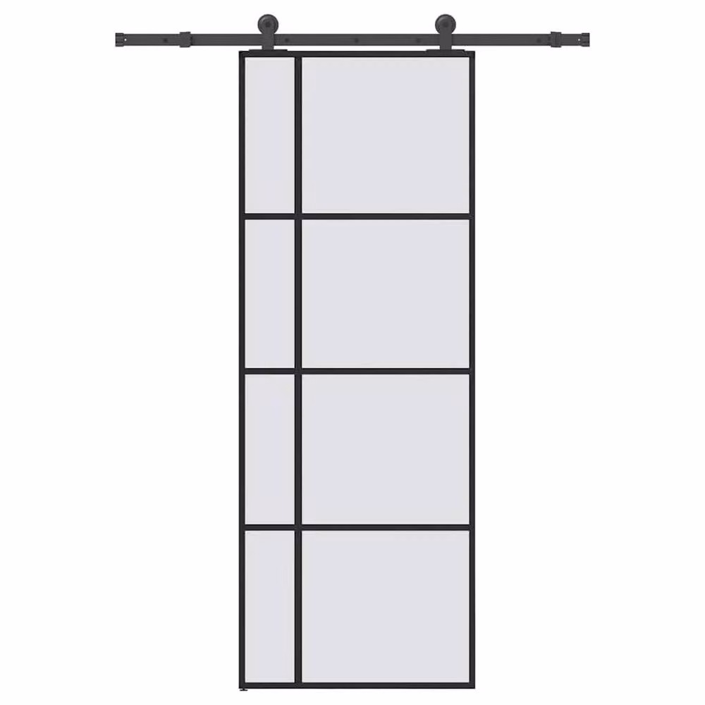 Berkfield Home Modern Sliding Door with Hardware Set in Black, ESG Glass and Aluminium, W: 76 cm, H: 205 cm – 2