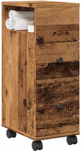 Berkfield Home Narrow Freestanding Bathroom Cabinet with Wheels in Brown Old Wood – 1