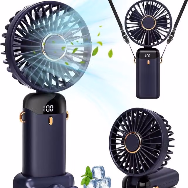 Dyzi 2-in-1 Portable Mini Handheld Table Fan, Rechargeable, Blue