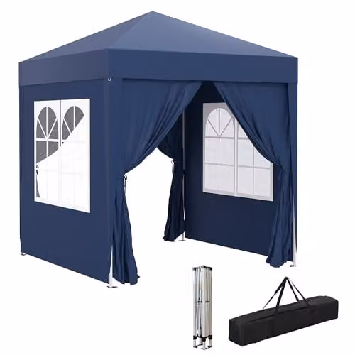 Outsunny Blue Pop Up Garden Gazebo Party Tent Marquee with Windows, W: 200 cm, D: 200 cm, H: 240 cm – 1