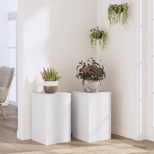 Berkfield Home Set of 2 Modern White Plant Stands in Engineered Wood, W/D/H: 30 x 30 x 50 cm – 1