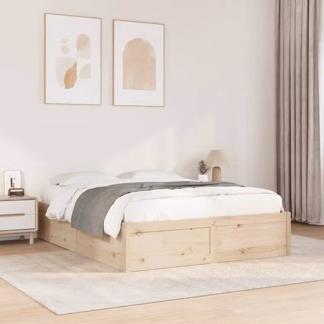 Berkfield Home Solid Wood Pine Bed Frame in Brown, W: 140 cm, L: 200 cm