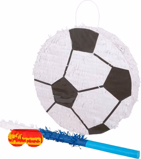 Fax Potato Football Pinata Set with Stick and Blindfold in Blue and White
