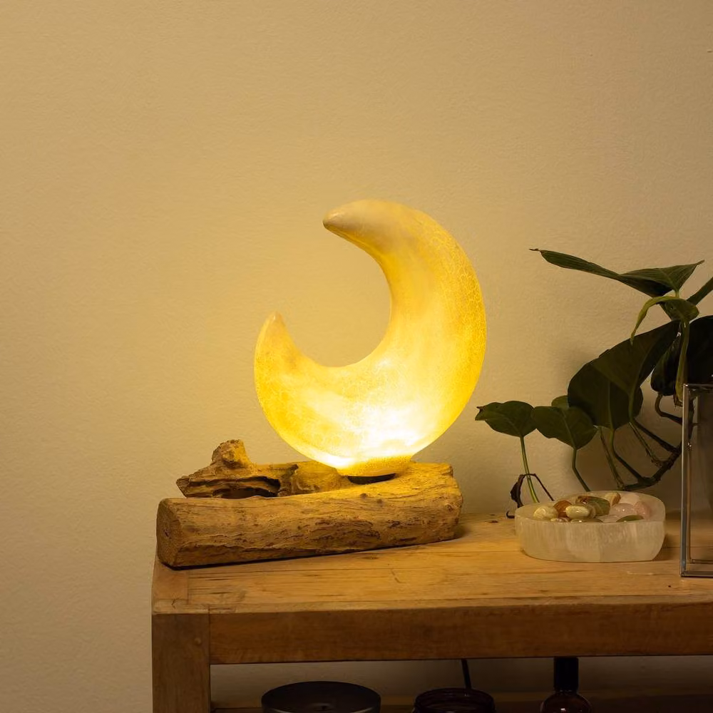 Serenityy DriftGlow Crackle Half Moon Tabletop Lamp in Grey and Off-White with LED Bulb – 3