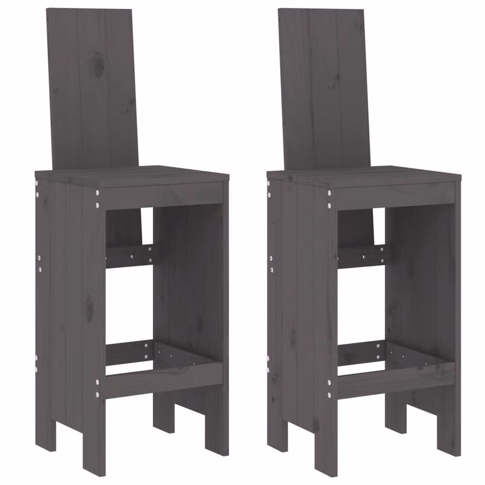 Berkfield Home Beautiful Bar Stools, 2 Pack, Grey Solid Pine Wood, W/D/H: 40 x 42 x 120 cm – 3