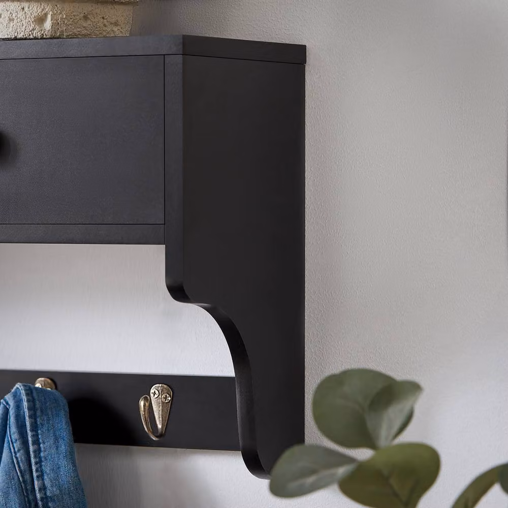 SoBuy Modern Wall-Mounted Coat Rack with Dual Drawers and Shelf in Black, W: 60 cm, D: 15 cm – 3