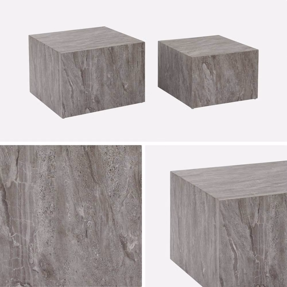 Sweek Pair of Square Coffee Tables with Grey Marble Effect Nested Tops – 3