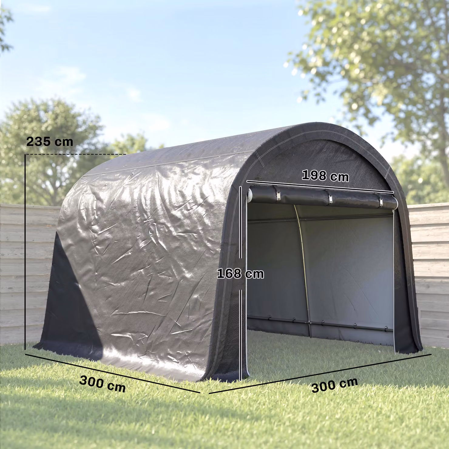 Outsunny Grey Garden Storage Tent with Galvanised Steel Frame and Double Doors, W: 300 cm, D: 300 cm, H: 235 cm – 3