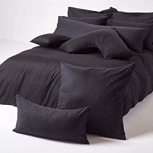 Homescapes Black Egyptian Cotton Oxford King Size Pillowcase with 330 Thread Count Striped Percale Finish – 4