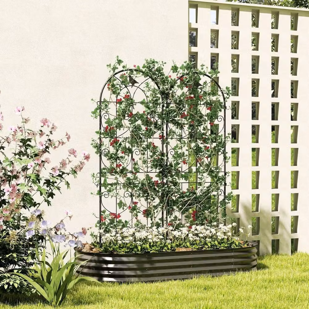 FLAVORA Set of 2 Black Metal Garden Trellis Supports for Climbers, H 150 cm x W 50 cm – 3