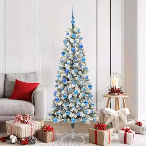 vidaXL Artificial Hinged Christmas Tree in Green and White, Height: 180 cm – 2