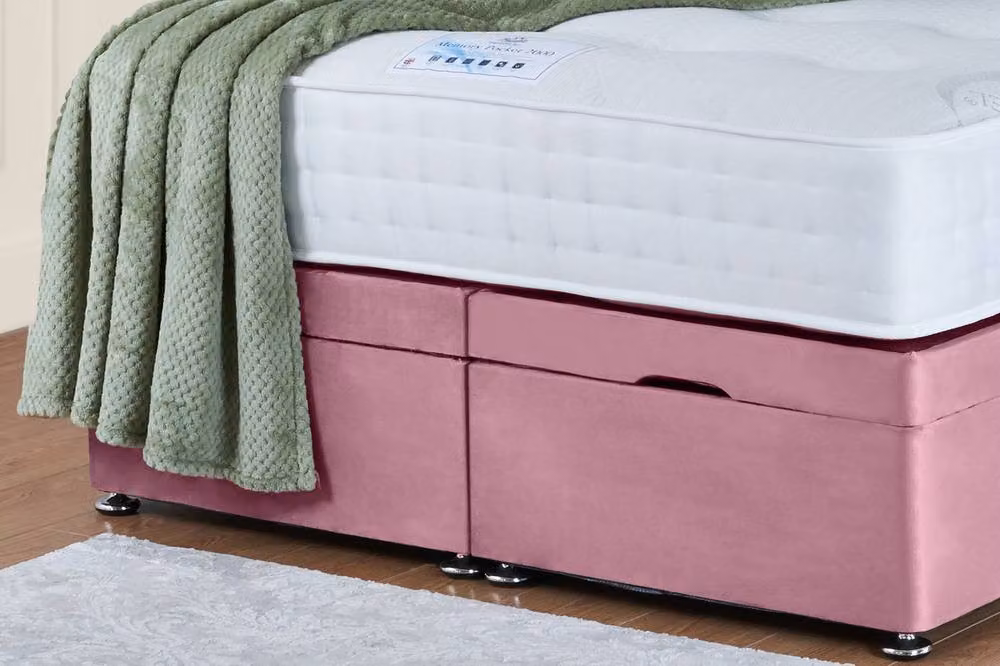 UK Bed Furniture Victoria End Lift Divan Ottoman Bed with 54 Inch Headboard in Pink Velvet, W/D/H: 90 x 190 cm – 3