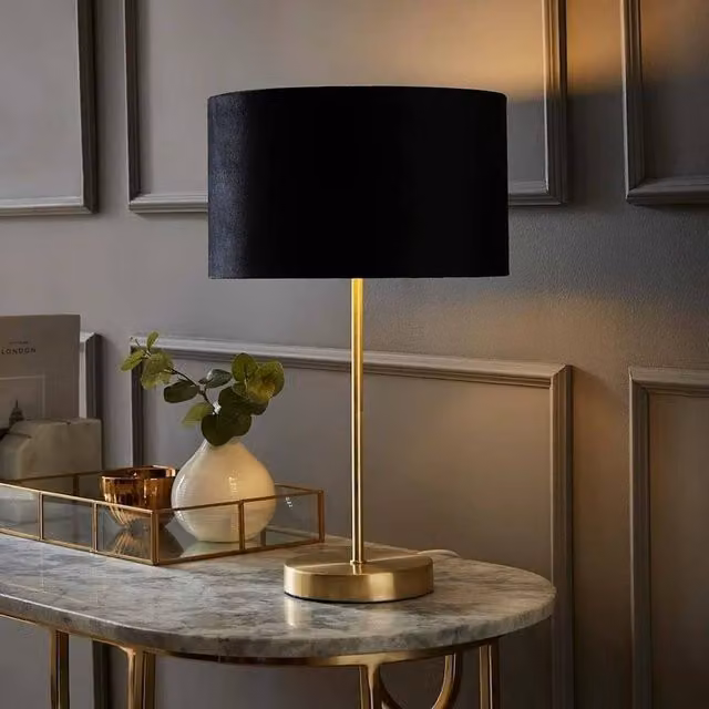 FORGEVIO Modern Metal Table Lamp in Black and Gold/Brass for Living Room or Bedroom