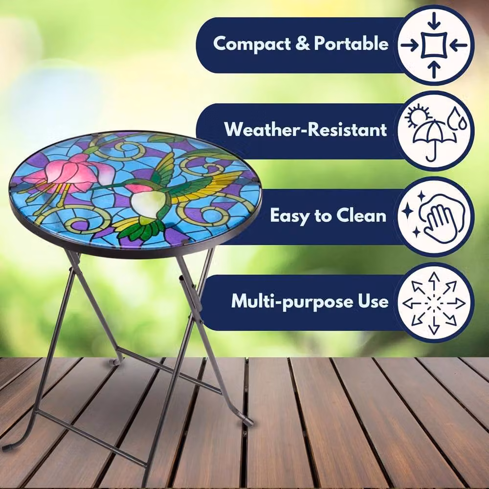 Marco Paul Hummingbird Outdoor Glass Bird Bath in Multicolour Floral Design – 3