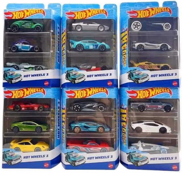 Mattel Hot Wheels Diecast Metal Vehicle Pack of 3 in Assorted Red and Multicolour