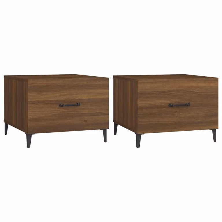 Berkfield Home Set of 2 Decorative Coffee Tables in Brown Oak with Metal Legs, W/D/H: 50 x 50 x 40 cm