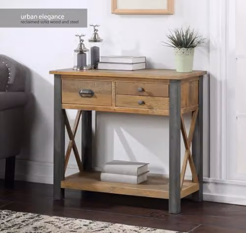 baumhaus Urban Elegance Reclaimed Small Console Table in Brown with Solid Wood and Steel Frame, W/D/H: 86 x 40 x 79 cm – 2