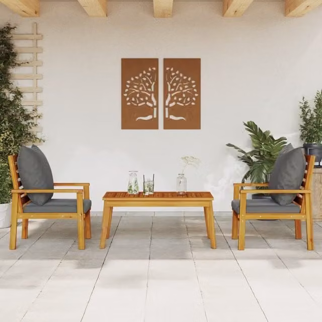 Berkfield Home 3 Piece Garden Lounge Set with Cushions in Brown Solid Acacia Wood