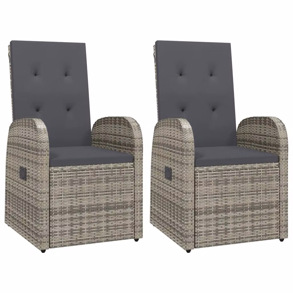 Berkfield Home Reclining Garden Chairs with Cushions, 2 Piece Set, Grey Poly Rattan and Steel – 2